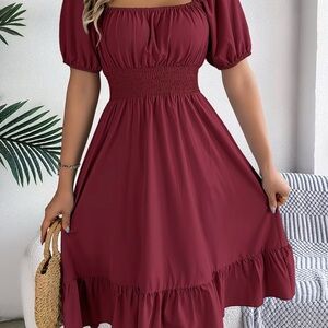 Elegant Burgundy Smocked Dress
